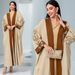 Ladies Middle Eastern Muslim Contrast Color Jacket Fashion Solid Color Abaya Dress_ecoleips.com
