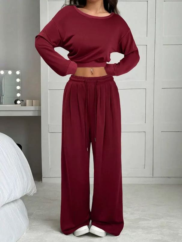 Women's Slim Fit Casual Trousers Suit Solid Color European American Style Autumn Winter Fashion Tops For Ladies_ecoleips.com