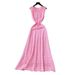 Beaded Hollow Out Women's Dress American Style Round Neck Slim Fit Waist Short Sleeve Summer Knit Dress_ecoleips.com