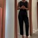 Women's Clothing solid color round neck button top temperament straight pants suit_ecoleips.com