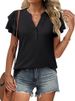 Verve 2025 New Women's V-neck Short Ruffle Sleeve T-shirt Button Shirt_ecoleips.com