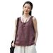 Original Retro Summer Thin Full Linen Solid Color Loose Base Camisole For Women Wide Shoulder Straps And No Sleeves With_ecoleips.com
