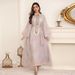 Elegant Jalabiya Dress With Belt – Modest Muslim Long Sleeve Maxi Dress For Banquets & Home Wear – Flowing Abaya With Lantern Sleeves_ecoleips.com