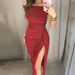 European And American Women's Bodycon Slit Off-Shoulder Shiny Evening Gown Dress_ecoleips.com