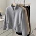 Women's Clothing Fleece-Lined Zip-Up Hoodie - Cozy Winter Pullover With Stand Collar, Loose Fit Casual Outerwear For Daily Commute (Grey/Beige/Brown)_ecoleips.com