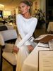 Mozision Cowl Neck Long Sleeve Sexy Maxi Dress Women Elegant Backless Metal Detail Ruched Bodycon Club Party Long Dress Female_ecoleips.com