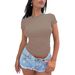 Casual Summer Women's round Neck T-Shirt Short Sleeve Slim Fit Versatile Top Sexy Style Hot Selling_ecoleips.com