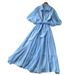 Women's French Style Soft Pink Lantern Sleeve Dress Korean Style Tie Waist A-Line Skirt Slimming Commuting Dress_ecoleips.com