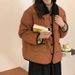 Women's Corduroy Collar Lightweight Puffer Jacket - Oversized Cropped Quilted Coat With Contrast Trim, Vegan Down Alternative For Casual_ecoleips.com