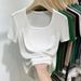 Women's U Neck Striped T-Shirt Short Sleeved Plus Size Top Versatile Hides Tummy New Summer Fashion_ecoleips.com