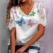 Elegant Lace Patchwork Fashionable Women's Colorful Floral Butterfly Floral Print Short-Sleeve T-Shirt_ecoleips.com