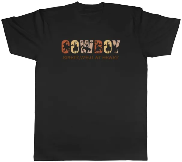Women's T-Shirts Cowboy Spirit Mens T-Shirt Wild At Heart Horse Riding Lover Tee Gift_ecoleips.com