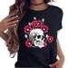 New Women's Summer White European And American Floral Skull Short-sleeve T-shirt_ecoleips.com
