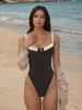 European And American Patchwork Fashion Conservative Belly Conceal One-Piece Swimsuit, Stylish And Comfortable Beachwear_ecoleips.com