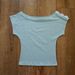 Mint Green Off-Shoulder T-Shirt Loose Fit Slimming Short Sleeve European American Retro Sweet Style Button Decoration Women's Top_ecoleips.com