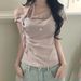 Korean Style Polka Dot Off-Shoulder T-Shirt Tie Front Top For Women Youthful Sweet Slimming Design_ecoleips.com
