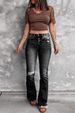 Women's Clothing Ripped High Waisted Retro Elastic Slim Fit Micro Bell Bottom Bootcut Jeans_ecoleips.com