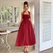 Women's Clothing Holiday Style Halter Neck Waist Long Skirt Dress_ecoleips.com