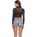 Cross-border Foreign Trade Versatile Women's Layer Sexy Ultra-thin Mesh High-elasticity Tight-fitting Long-sleeve_ecoleips.com