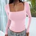 Women's Clothing Square Collar Long Sleeved Pullover Tight Casual Fashion Tops_ecoleips.com
