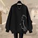 Women's European Style Casual Sweatshirt Fleece Lined Thickened round Neck Pullover Fashionable Cartoon Print Autumn Winter Top_ecoleips.com