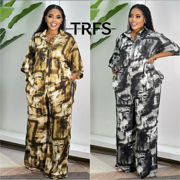 Summer New Unisex Two Piece Set Short Sleeve Printed Shirt Top And Straight Leg Pants Loose Fit Casual Versatile_ecoleips.com