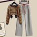 Women's Clothing Hooded Sweatshirt Women Spring And Autumn Thin Loose Casual High End Color Stripe Letter Casual Pants_ecoleips.com