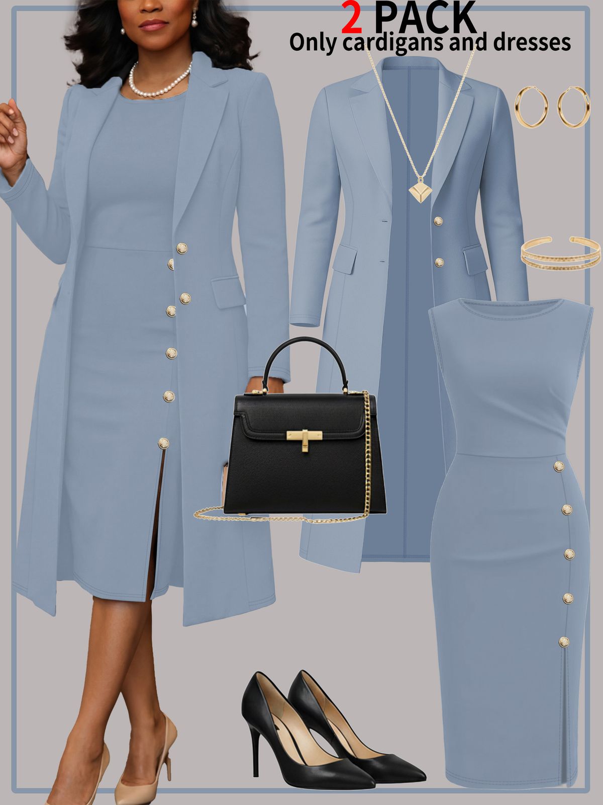 Women's Clothing Long Blazer Set Sleeveless Two Piece Solid Color Dress For Autumn Winter_ecoleips.com