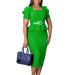 Women's Fashion Square Neck Short Sleeve Office Dress With Ruffles & Waist Tie - Elegant Bodycon Midi Dress For Work & Casual_ecoleips.com