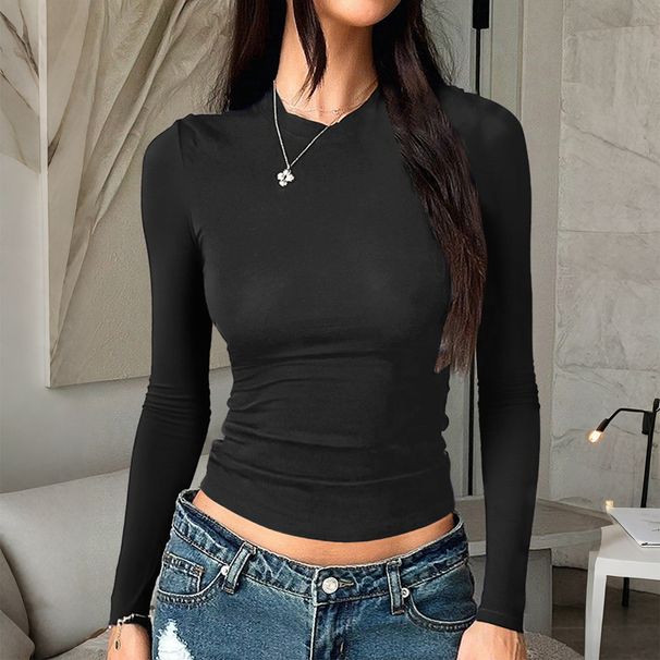Diyun European And American Y2K Hot Girl Style Summer Solid Color Long Sleeve T-Shirt Women's Clothing 2025_ecoleips.com