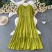 Women's Casual Long Dress Relaxed Fit Single Breasted V Neck Elegant Drape And Ruffles for Commuting_ecoleips.com