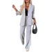 Women's Casual Blazer And Pants Set Long Sleeve Notch Lapel Suit For Fall Winter Office Travel, Stretchy Comfort Two Piece Outfit_ecoleips.com