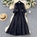 Cross-border French Retro Elegant Dress For Women 2025 New Style High-end Stand-up Collar Single-breasted Waist-cinching_ecoleips.com