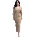 Women's Clothing Long V-Neck Knit Pullover Dress Slim Fit Autumn Winter Fashion_ecoleips.com