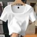 Women's Clothing New Style Square Collar Straight Shoulder Thread Vest Short Sleeve Ladies Spring Summer Autumn New Slim Bottoming Shirt Top_ecoleips.com