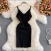 2024 Sexy Backless Lace Patchwork Knitted Split Summer Dress Women Black Mini Party Dress Bodycon Sheath Night Club Outfits_ecoleips.com