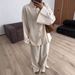 Modern Linen Shirt Set – Mandarin Collar & Frog Buttons With Relaxed Wide-Leg Pants (Ivory, S-Xxl) Frog Button Closure_ecoleips.com