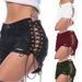 Distressed High-Waisted Ripped Denim Shorts For Women – Edgy Gothic Punk Style With Eyelet & Bandage Details (Black/White/Red/Blue/Army Green, S-XXL)_ecoleips.com