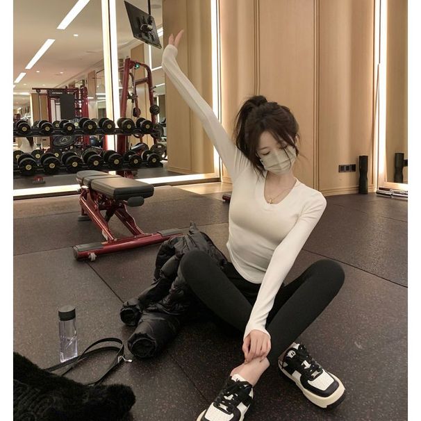 New Spring Autumn Short Long-Sleeve Top And High-Waisted Shark Pants Fashion Two-Piece Sporty Hot Girl Outfit For Women_ecoleips.com