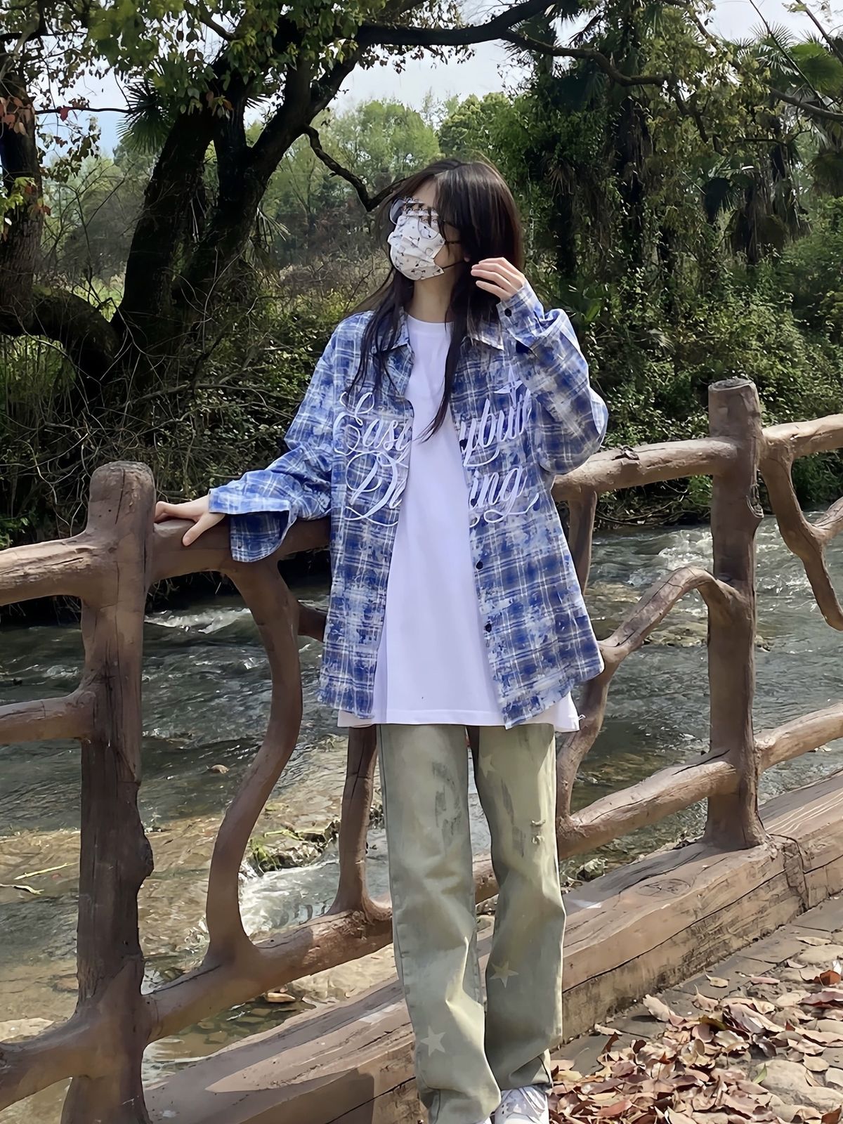 Verve American Street Style Letter Embroidery 2025 New Plaid Shirt Spring Summer Design Niche Blue Top Jacket_ecoleips.com
