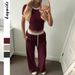 Y2K Aesthetic Women's Short Sleeve T-Shirt & Lounge Pants Set - Retro Streetwear Outfit (Black/Khaki/Burgundy) | Soft Stretch Polyester_ecoleips.com