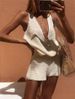 Women's Knitted 2 Piece Outfit Set, Deep V Neck Sleeveless Cropped Tank Top & High Waist Shorts, Casual Breathable Summer Beach Holiday Loungewear Co-_ecoleips.com