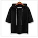 Korean Style Loose Fit Solid Color Women's Short Sweatshirt 2024 New Summer Half Split Five-Quarter Sleeve Hooded_ecoleips.com