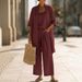 Women's Summer Casual Three Piece Set European American Style Straight Leg Solid Color Travel Vacation Comfortable mid Waist Polyester_ecoleips.com