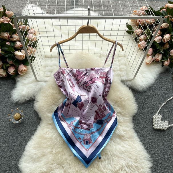 Women's Clothing Design Niche Printing Heart Shaped Backless Knotted Slim And Versatile Camisole_ecoleips.com