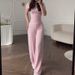 Women's Clothing New Fashion Round Neck Slim Casual Versatile Loose Elastic Wide Leg Pants Suit Women_ecoleips.com