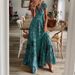 2024 European And American Cross-Border New Bohemian Style Waist-Cinching Long Printed Flared Dress Women's Fashion_ecoleips.com
