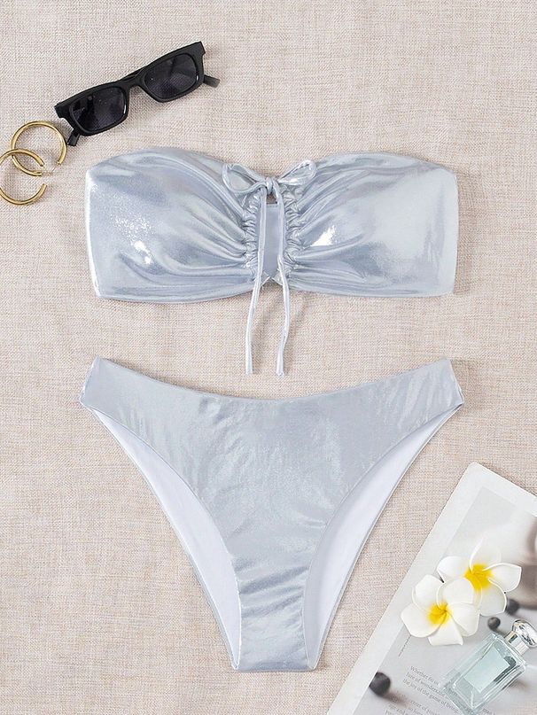 Women's Clothing Sexy Bikini Swimsuit Trendy Minimalist Vacation Drawstring Swimwear Polyester Fabric With Chest Pad No Steel Support_ecoleips.com