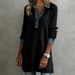 Women's Long Sleeved Collared Button Down Dress Denim Patchwork_ecoleips.com