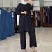 Muslim Two Piece Set Women Clothing Tracksuit Temperament Elegant Solid Color Long Sleeve Shirt Wide Leg Pants Suit_ecoleips.com